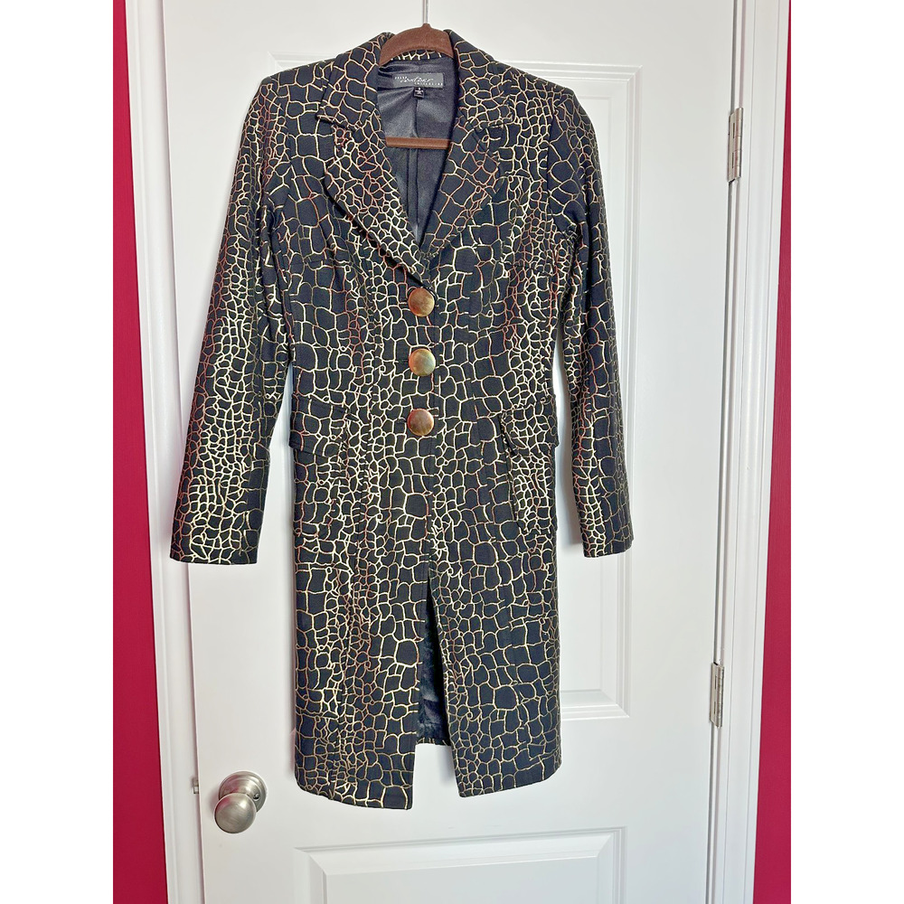 Elegant Vintage Gold/Black Coat With Pockets Metallic Buttons Lined Cache Size S